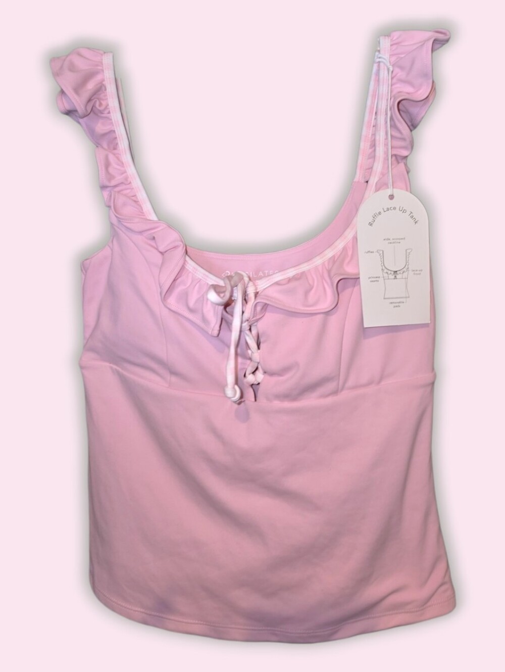NWT Blogilates Pink Ruffle Lace-Up Women's Tank Top